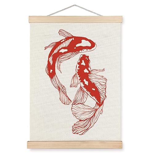 KRHFG Japanese Red Koi Fish Wall Art Poster Framed, Koi