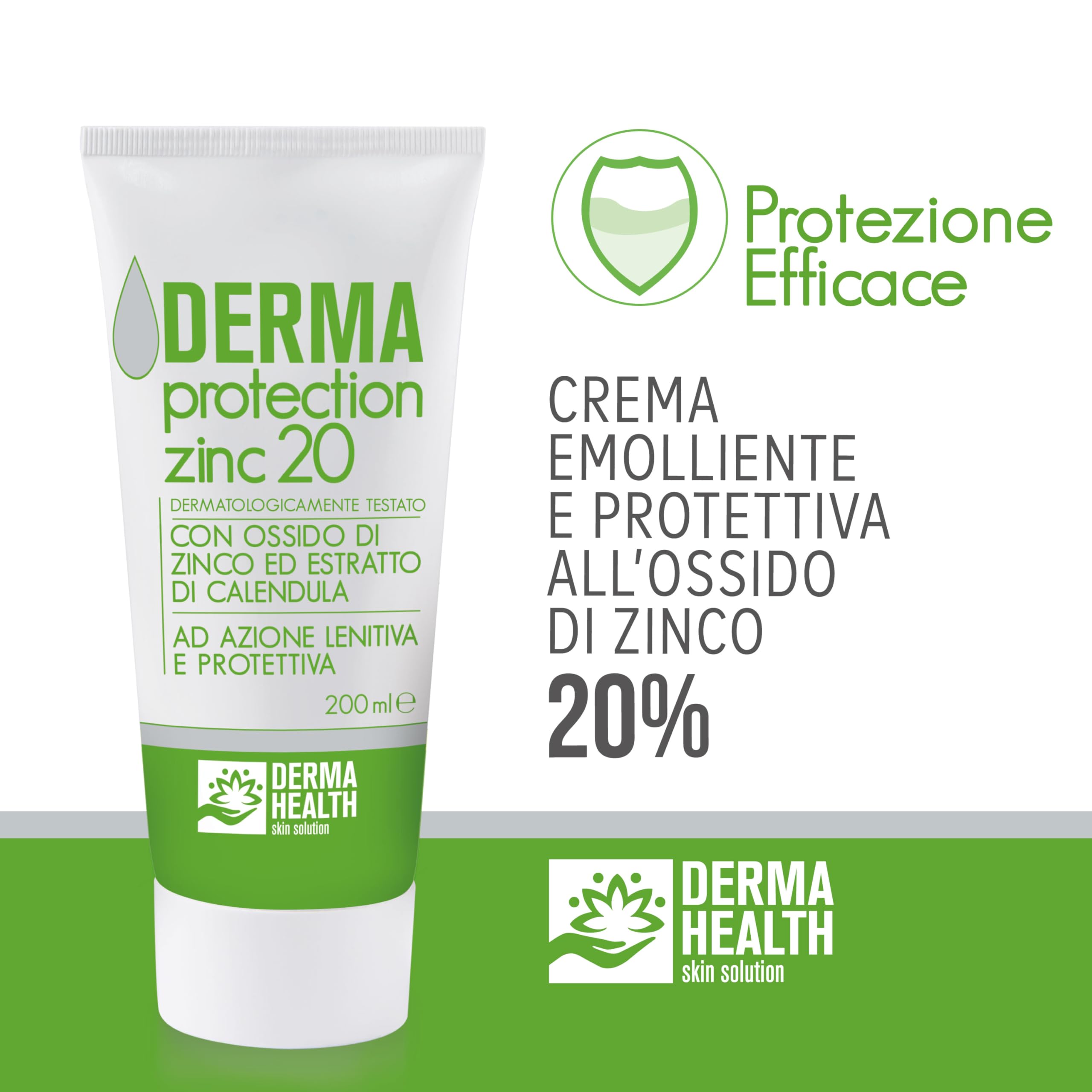 Derma Health Derma Protection Zinc 20 Crema Emolliente e Protettiva all'ossido di zinco 20% 200 ml