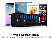 Vista 5 de Hub USB 3.0 de 10 puertos incluye 3 puertos de carga inteligente con interruptores de alimentación individuales y LED y adaptador de corriente de 60