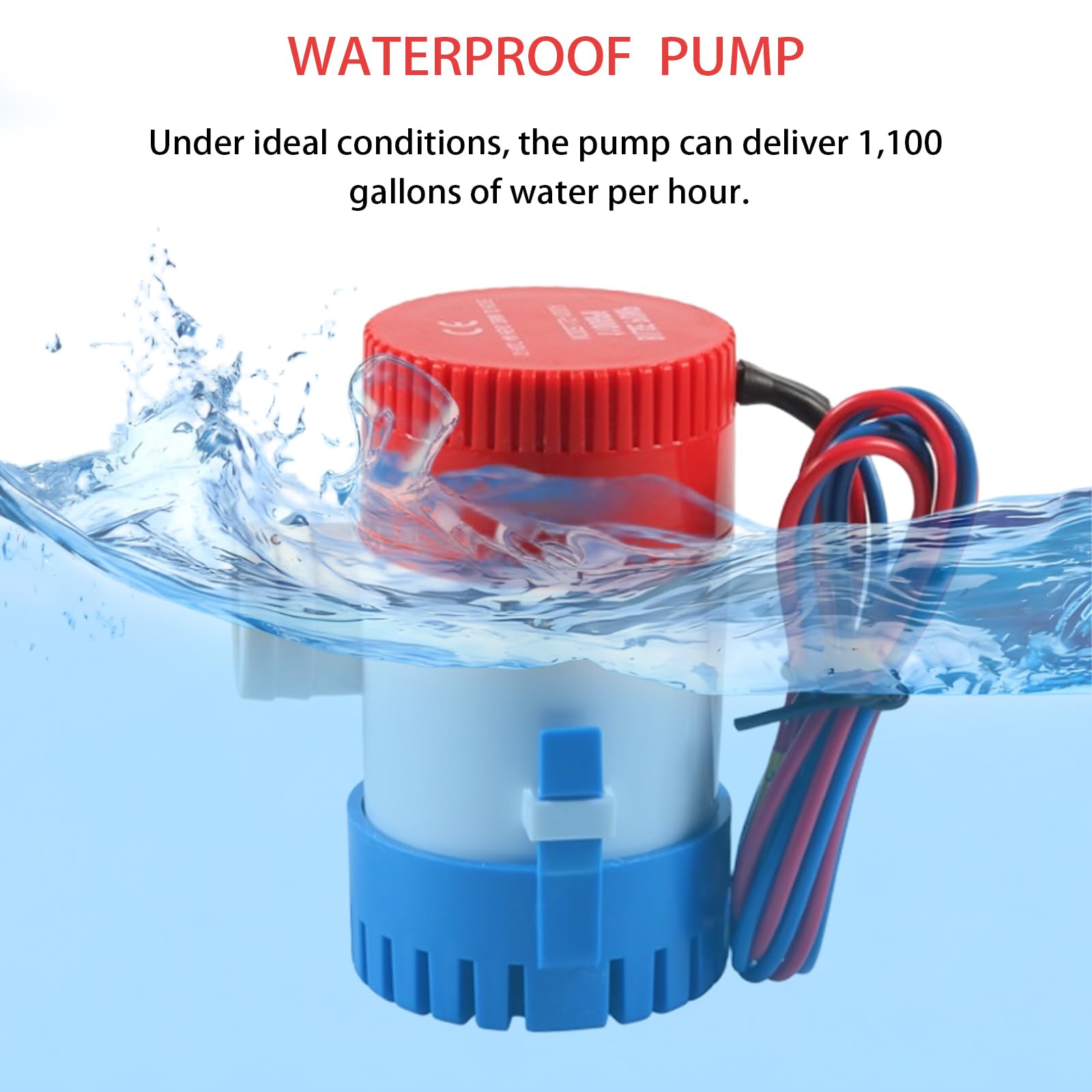 Pompa di sentina 12V 1100 GPH per barche, pompa sommersa con attacco 1-1/8", tubo 6,5 FT, fascette in acciaio inox e passacarcassa, adatta per barche da pesca e motoscafi