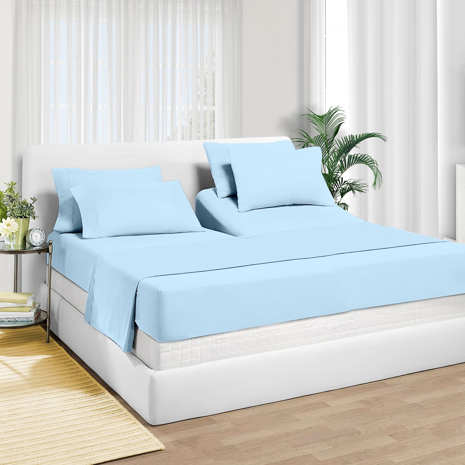 SGI bedding 100% Microfiber Bed Sheets King Size - Top Split King Sheets Sets for Adjustable Bed - Split King Sheet Set 32 Inch Light Blue Upto 18 Inch Deep Pocket