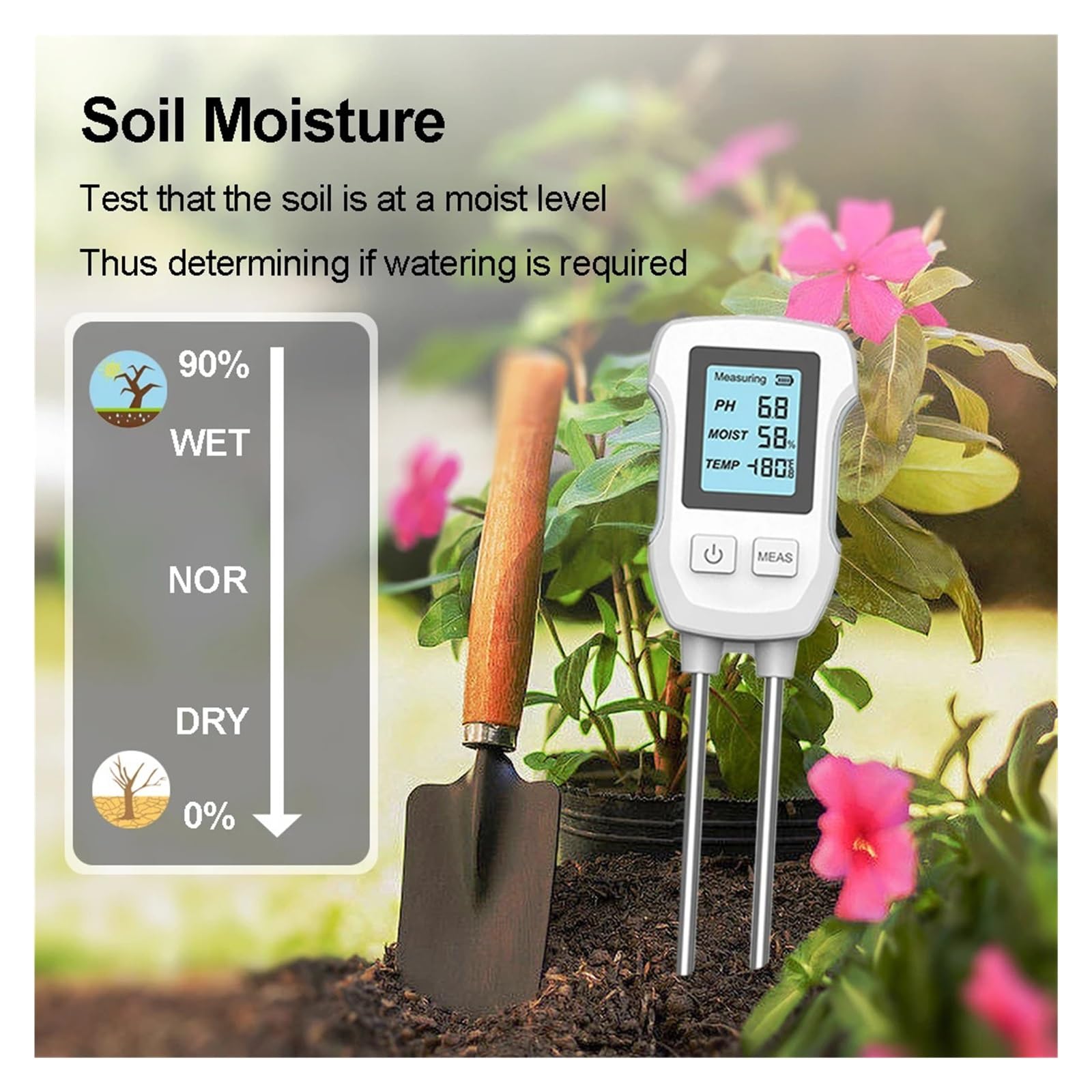 Misuratore di umidità del Terreno 3 in 1 Misuratore Digitale di Temperatura delle Piante/umidità del Terreno/PH Misuratore di Test del Terreno con Display LCD(2PCS)