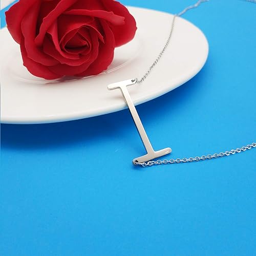 Miniatura 3 de MOMOL Sideways - Collar con inicial, chapado en oro de 18 quilates, de acero inoxidable, con letras grandes, con texto en inglés "Monograma