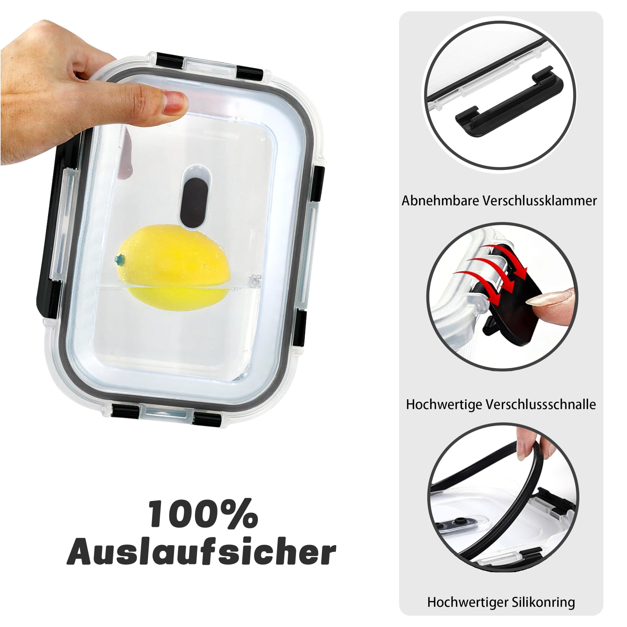 ERUIV Set di contenitori in vetro, contenitori per alimenti per cucina e ristorante con coperchi in plastica di alta qualità, ermetici, a prova di perdite, riutilizzabili, senza BPA (8 contenitori)