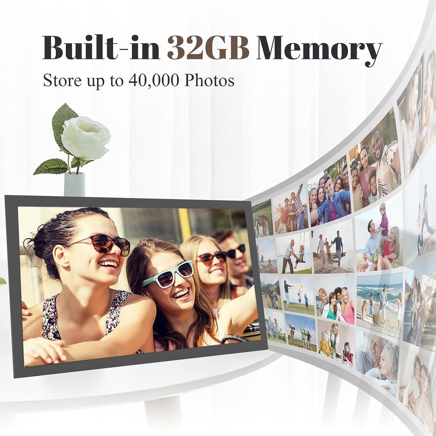 Marco de Fotos Digital - 15.6 Pulgadas WiFi Marco Digital de Fotos, 32GB Pantalla Táctil IPS HD Rotación Auto Digital Photo Frame,Comparte Fotos o Videos a Través de la Aplicación Primer día