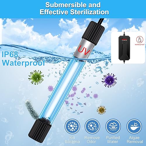 Miniatura 3 de Luz limpia para acuario, 13 W pecera luz limpia con temporizador, máquina de matar verde acuario, lámpara sumergible limpia impermeable para