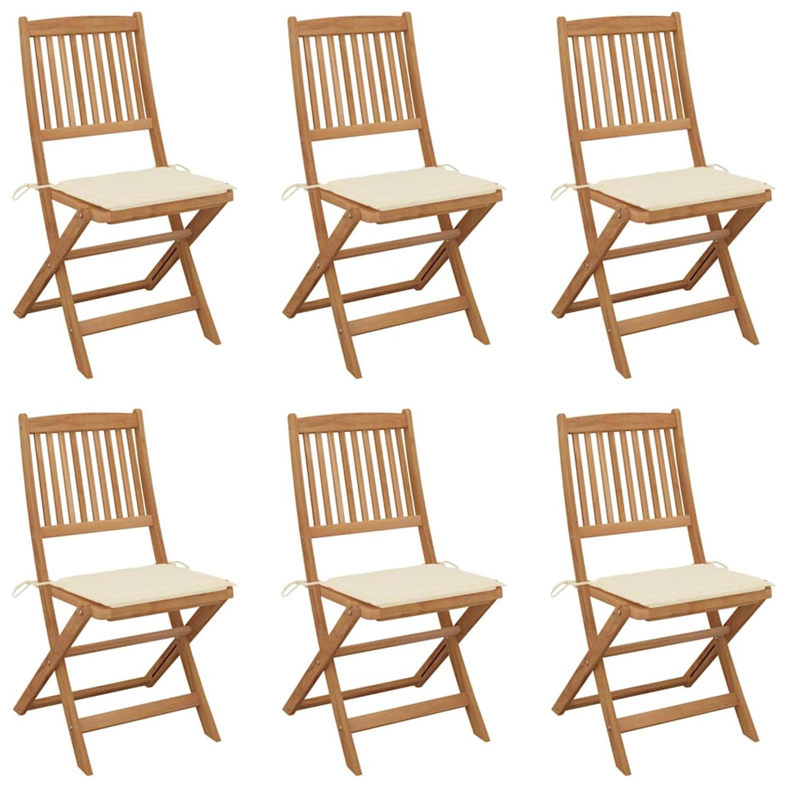 Chaise de jardin pliante en bois massif salon de jardin acacia avec coussin de siège lot de 6