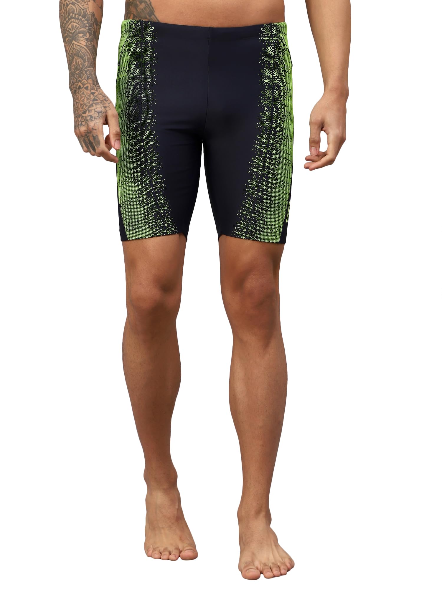 Viva Swimming OMSJ-337 Printed Jammers for Men Stretchable Body Fit Compression Lycra Swim Shorts, Breathable, Adjustable Quick-Dry Swimming Trunks, Active Swimwear for Boys (Navy, M)