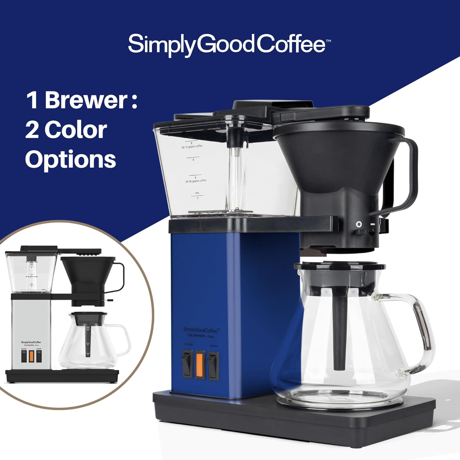 SimplyGoodCoffee Coffee Maker/Coffee Machine. 8 Cup Automatic Drip Pour Over Coffee Brewer With Vinyl Wrap Custom Kit. Easy To Use, Gold Cup Standard. Navy Blue