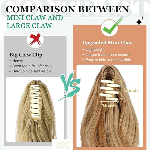 Miniatura 8 de Extensión de cola de caballo de 18 pulgadas de largo, rizado y ondulado, clip en aspecto natural, extensión de cabello sintético para mujer, mezcla