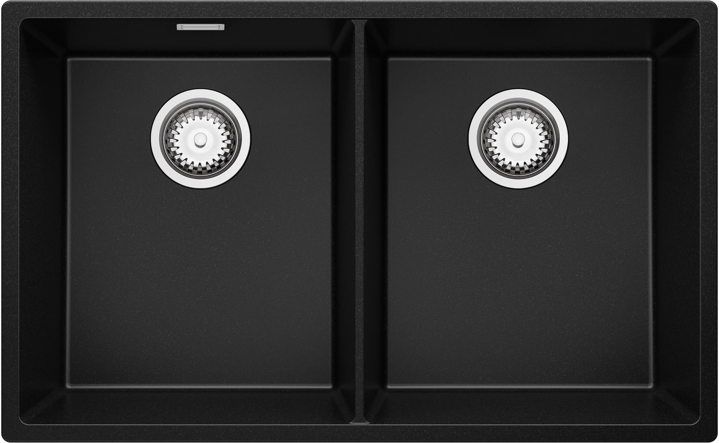 PRIMAGRAN Fregadero bajo Encimera Negro 76x47cm, Cocina 2 Senos + Sifón, Granito al Mueble 80cm - London Twin S001