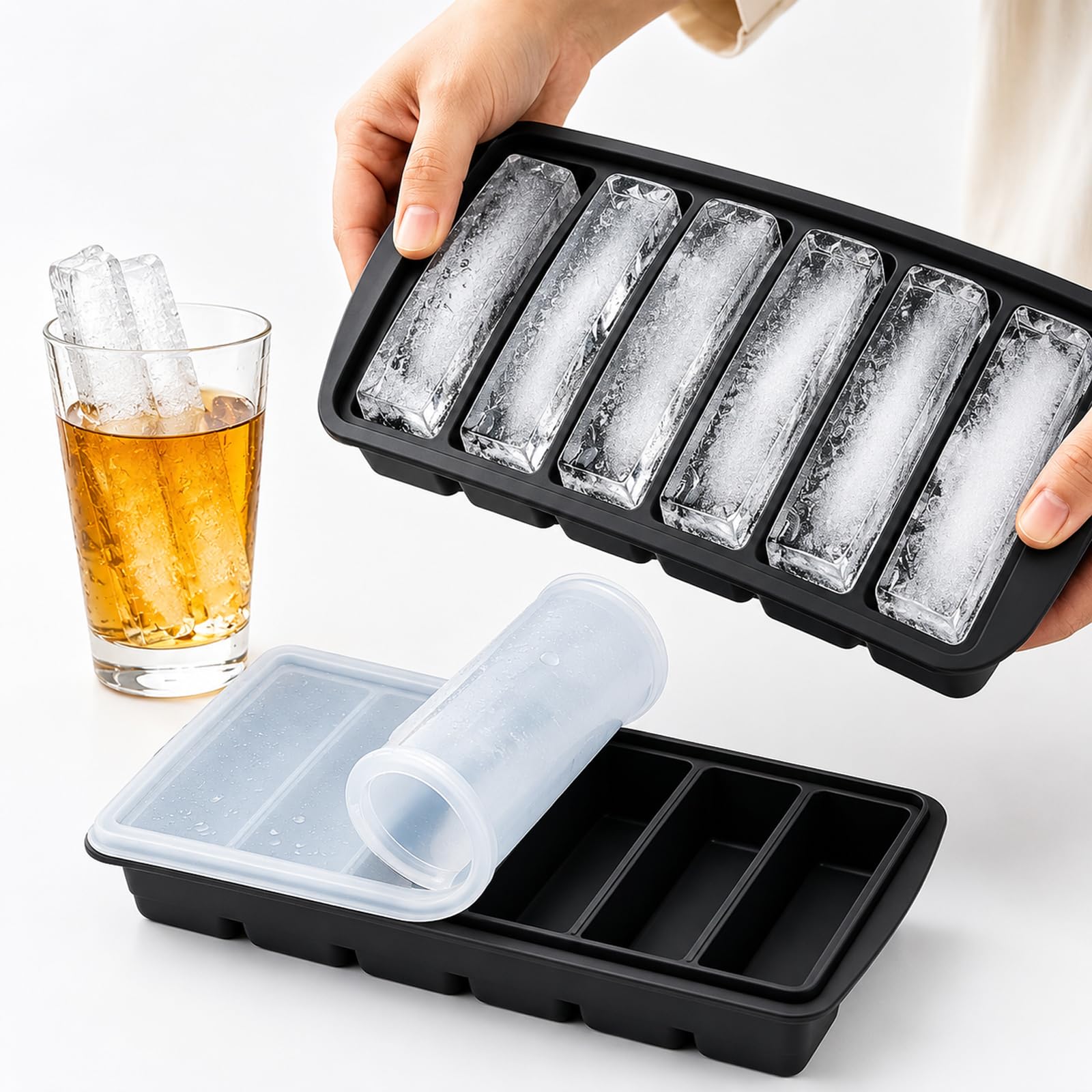 Amazon | 製氷皿 シリコン 蓋付き アイストレー 棒状 2個セット【ハイ