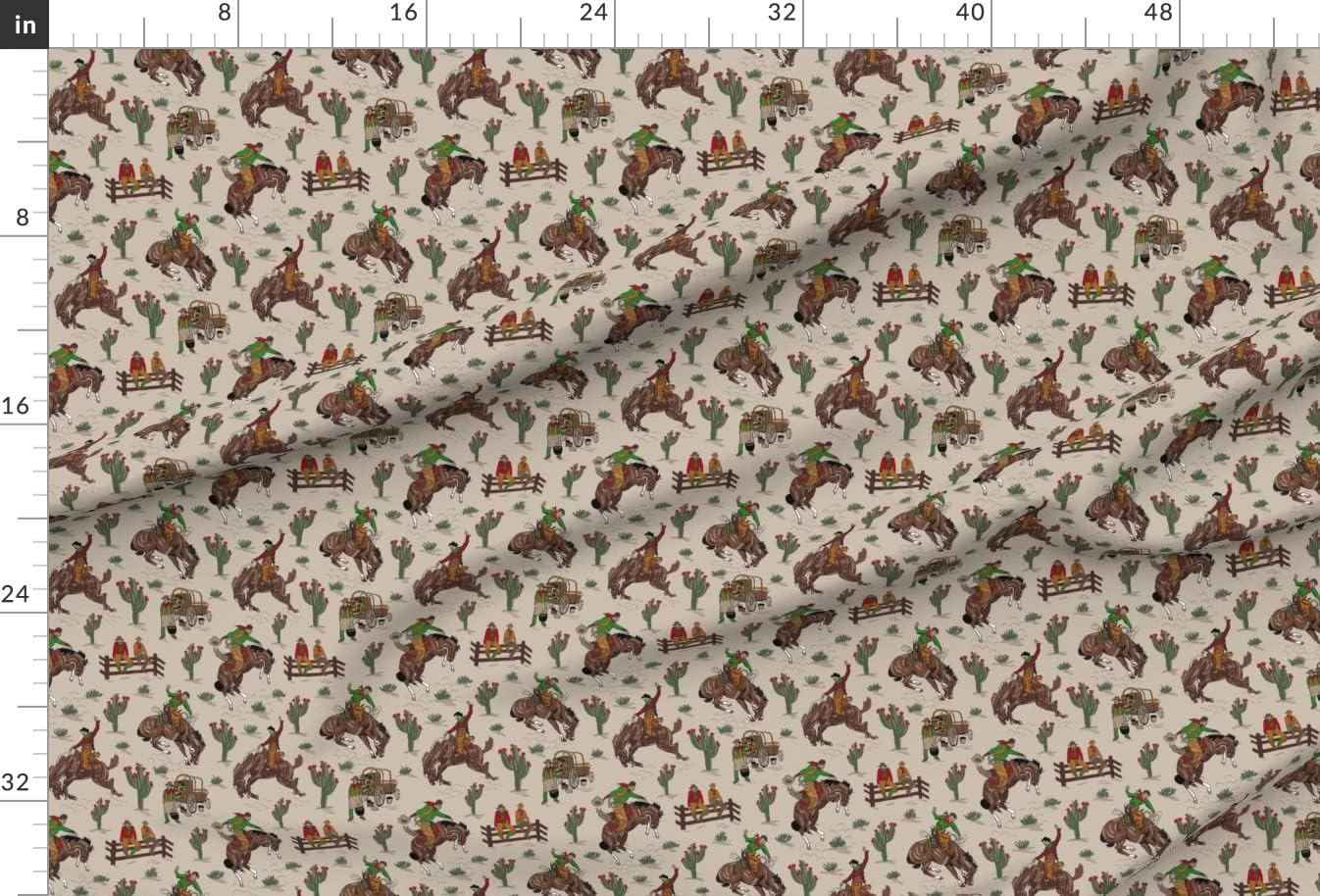 Spoonflower Fabric - Tan Cowboy Western Horse Printed on Chiffon Fabric by The Yard - Sewing Fashion Apparel Dresses Home Decor
