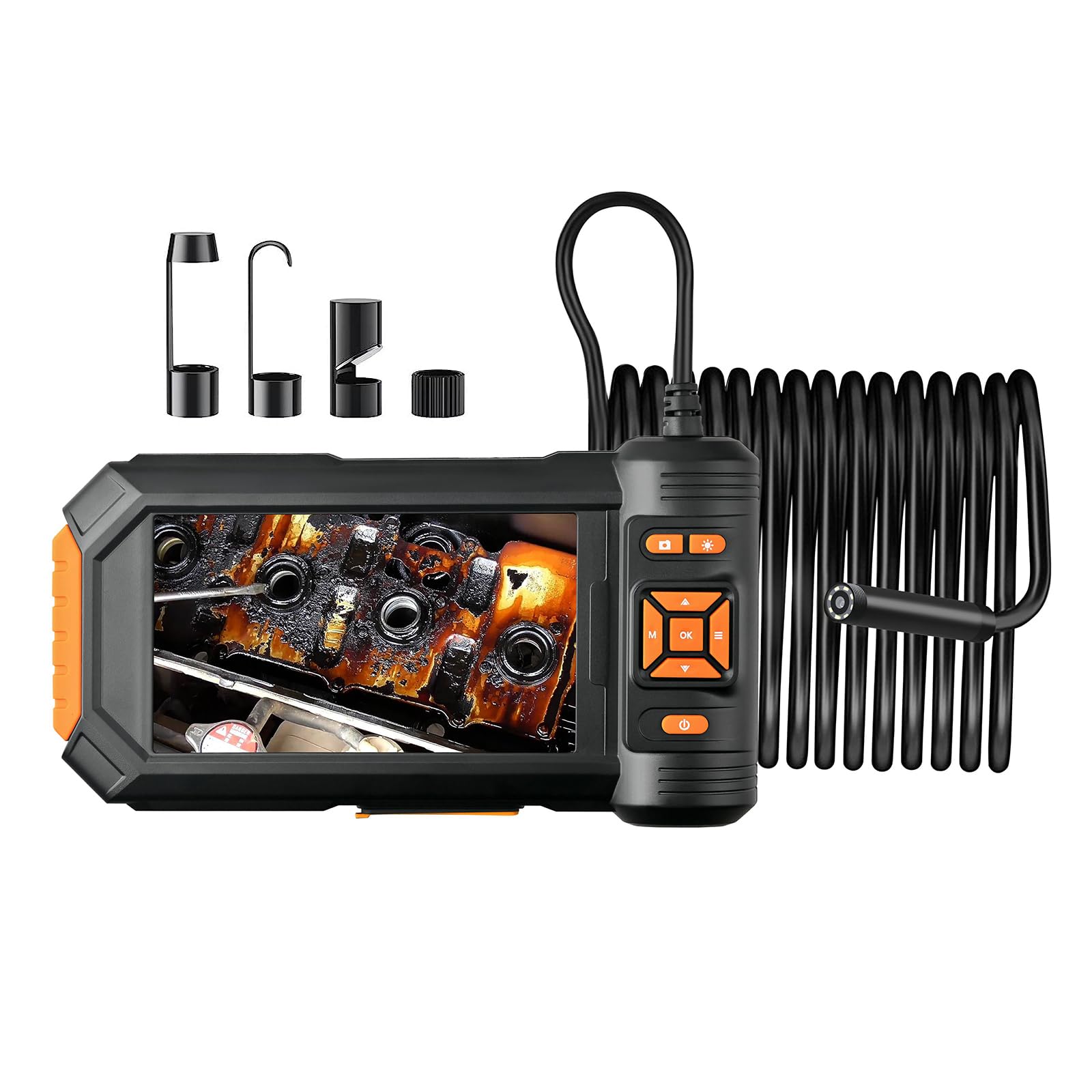 Eacam Industrial Borescope Camera with Light, 4.3'' LCD Screen HD Digital Snake Handheld Waterproof Sewer Inspection Camera with 8 LED Lights, 16.4FT Semi-Rigid Cable