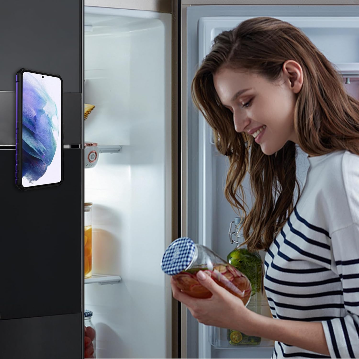 360° Rotating Magnetic Suction Protective Case for Samsung Galaxy S21, Mobile Phone Holder [Support Car Mount] Shockproof Protective Phone Cover Cases, Purple