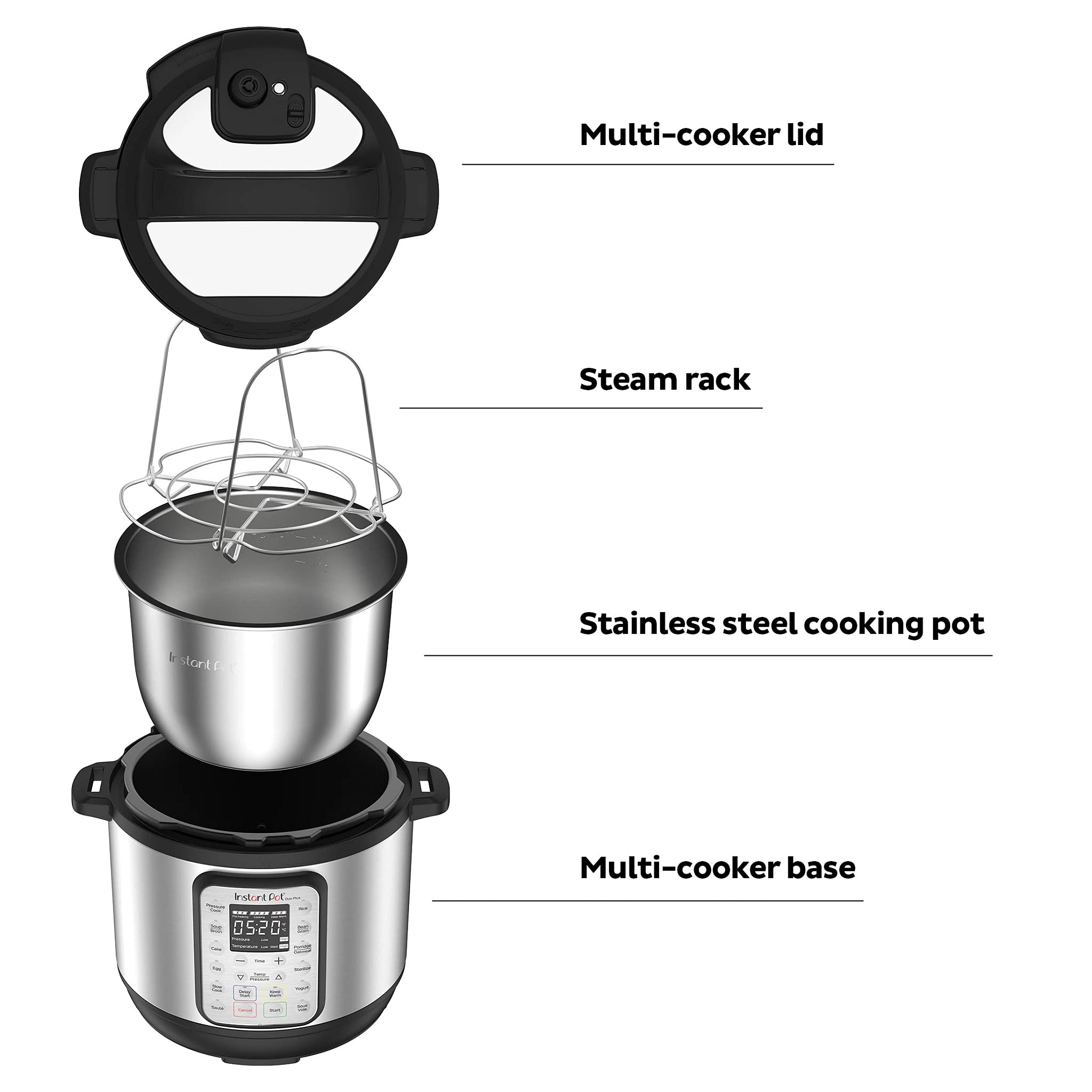 Instant Pot Pentola a pressione elettrica DUO PLUS 5.7L in Acciaio inossidabile 15 programmi intelligenti, per riso, cottura lenta e a vapore