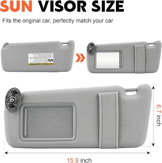 Gray Driver Left Side Sun Visor Replacement Compatible with 2007 2008 2009 2010 2011 Toyota Camry Without Sunroof Replace 74320-06780-B0, 74320-33B81-B0
