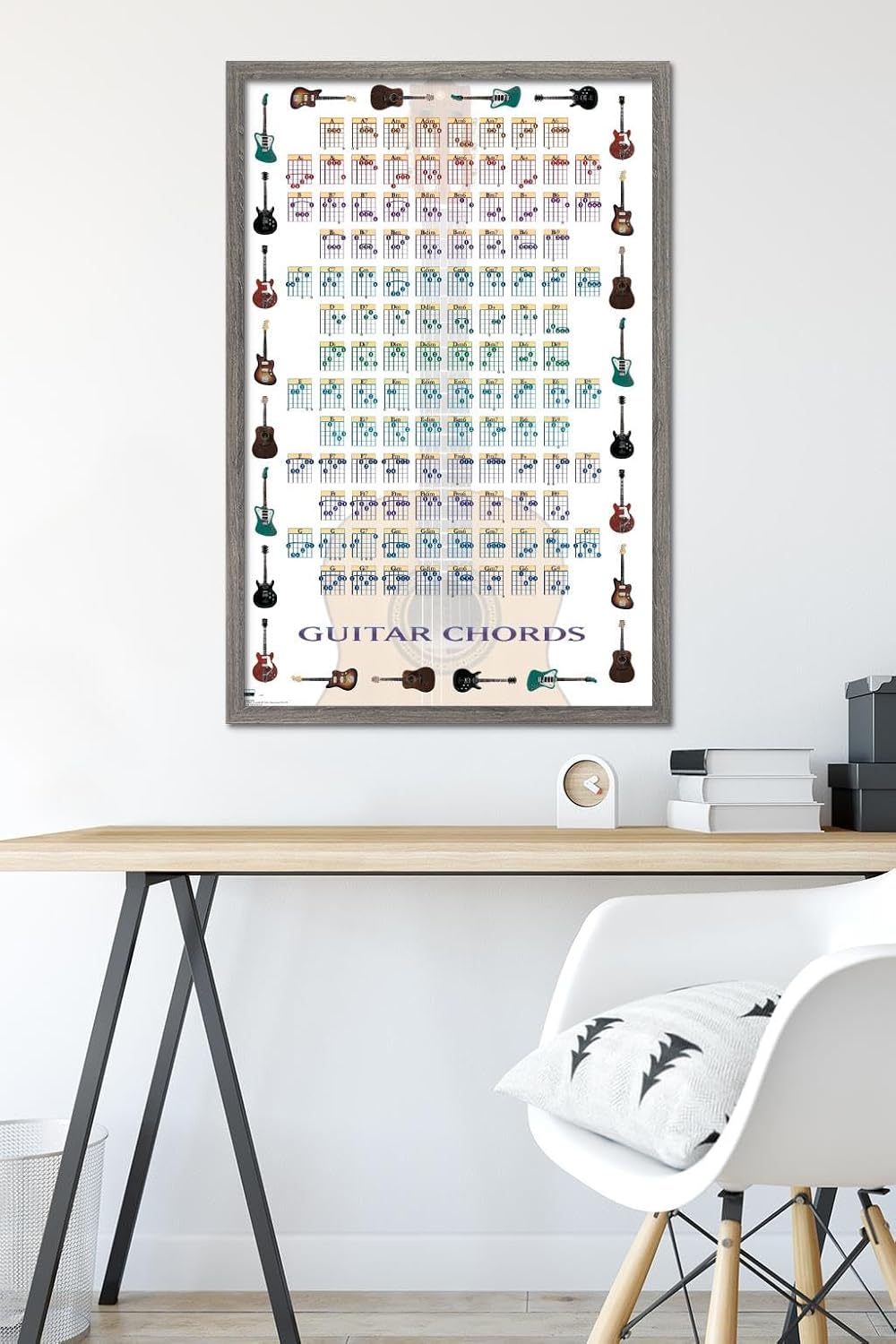 Trends International Guitar Chords II - Learn to Play Guitar Wall Poster, 22.375" x 34", Barnwood Framed Version