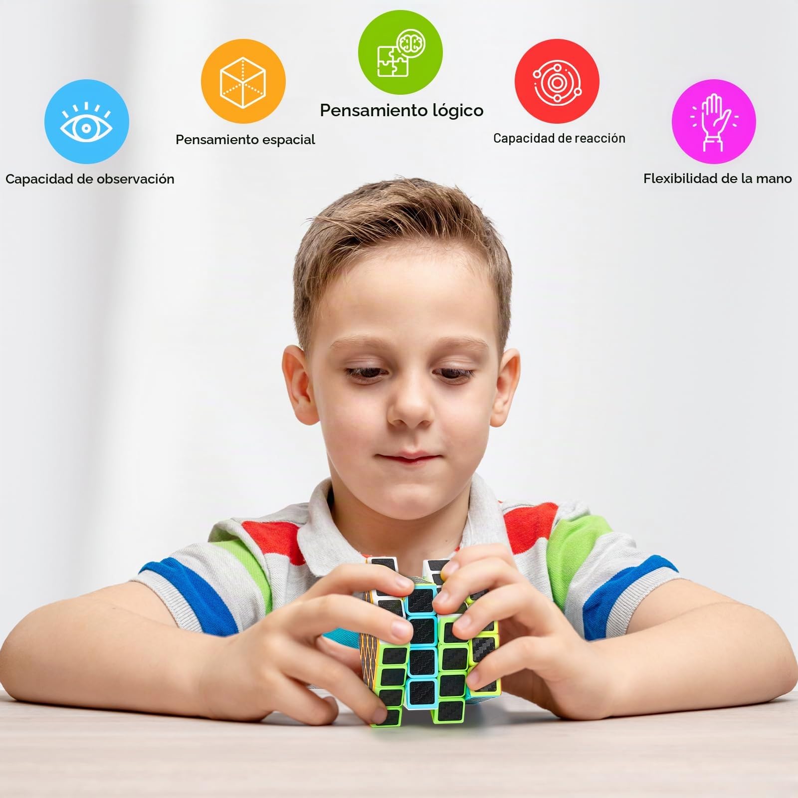 Coolzon Speed Cube Set de Pyraminx + Megaminx + 2x2 + 3x3 + 4x4 Magic Puzzle Cubes 5 Pack Cubo Mágico para Niño Adulto con Adhesivo de Carbono Fibra