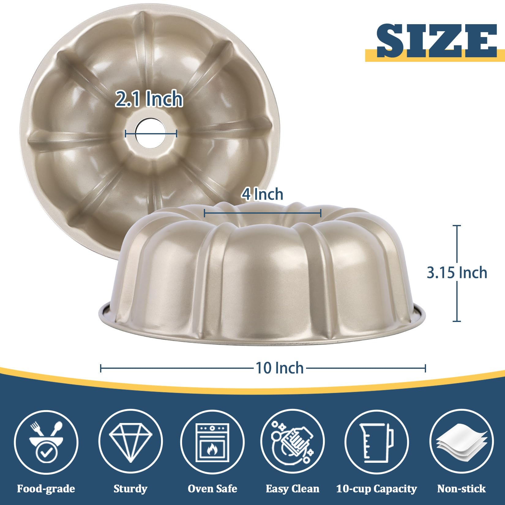 P&P CHEF Moule à gâteau cannelé doré 25,4 cm