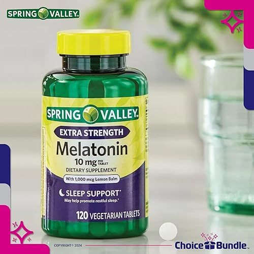 Miniatura 4 de Spring Valley Tabletas de melatonina extra fuertes con bálsamo de limón Suplemento dietético para el sueño y el sistema inmunológico 10 mg 120 Ct