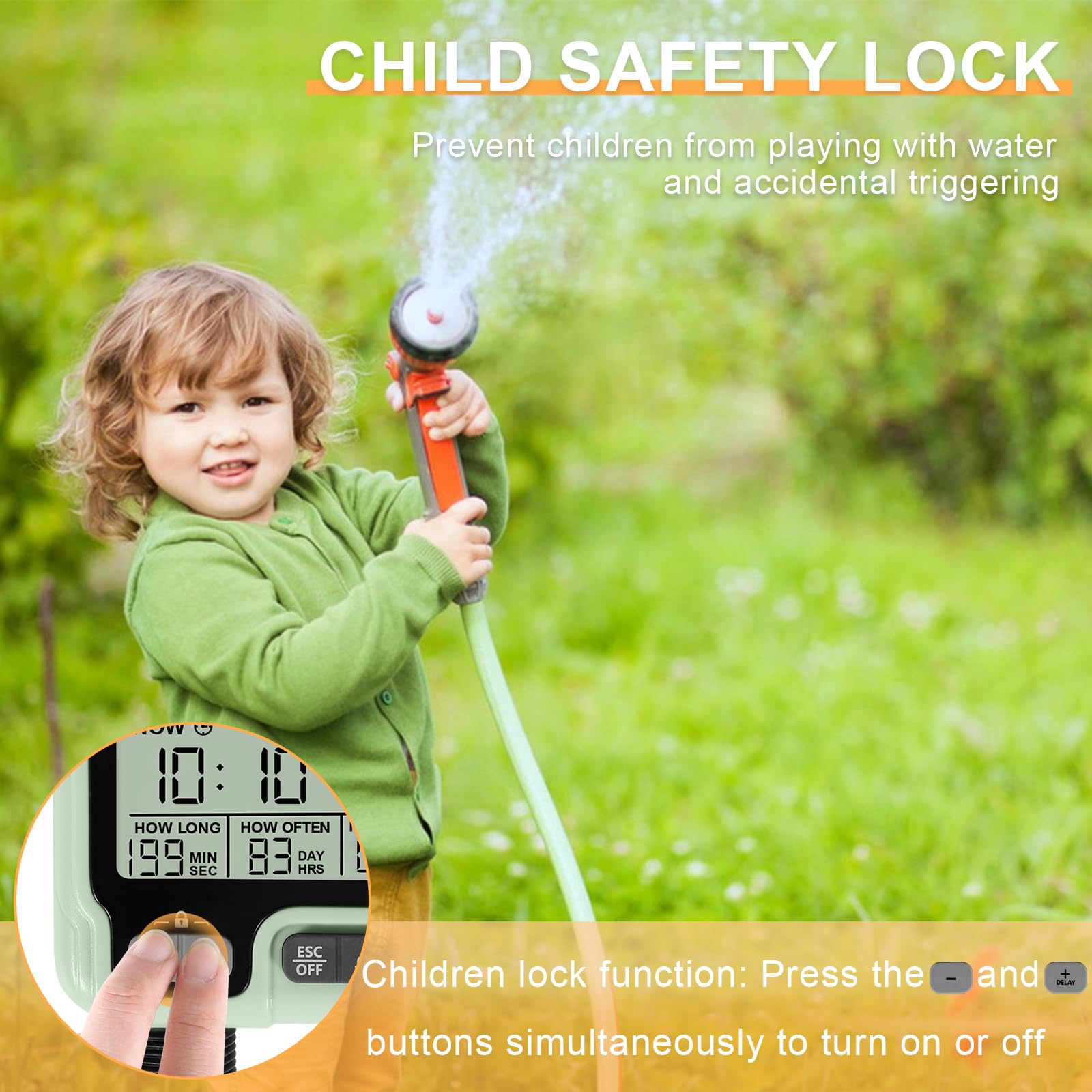 Minuterie D'arrosage Automatique/Manuelle, Connecter la Minuterie du Robinet avec Mode de Verrouillage Enfant/Retard de Pluie/Étanchéité IPX5/Écran LCD
