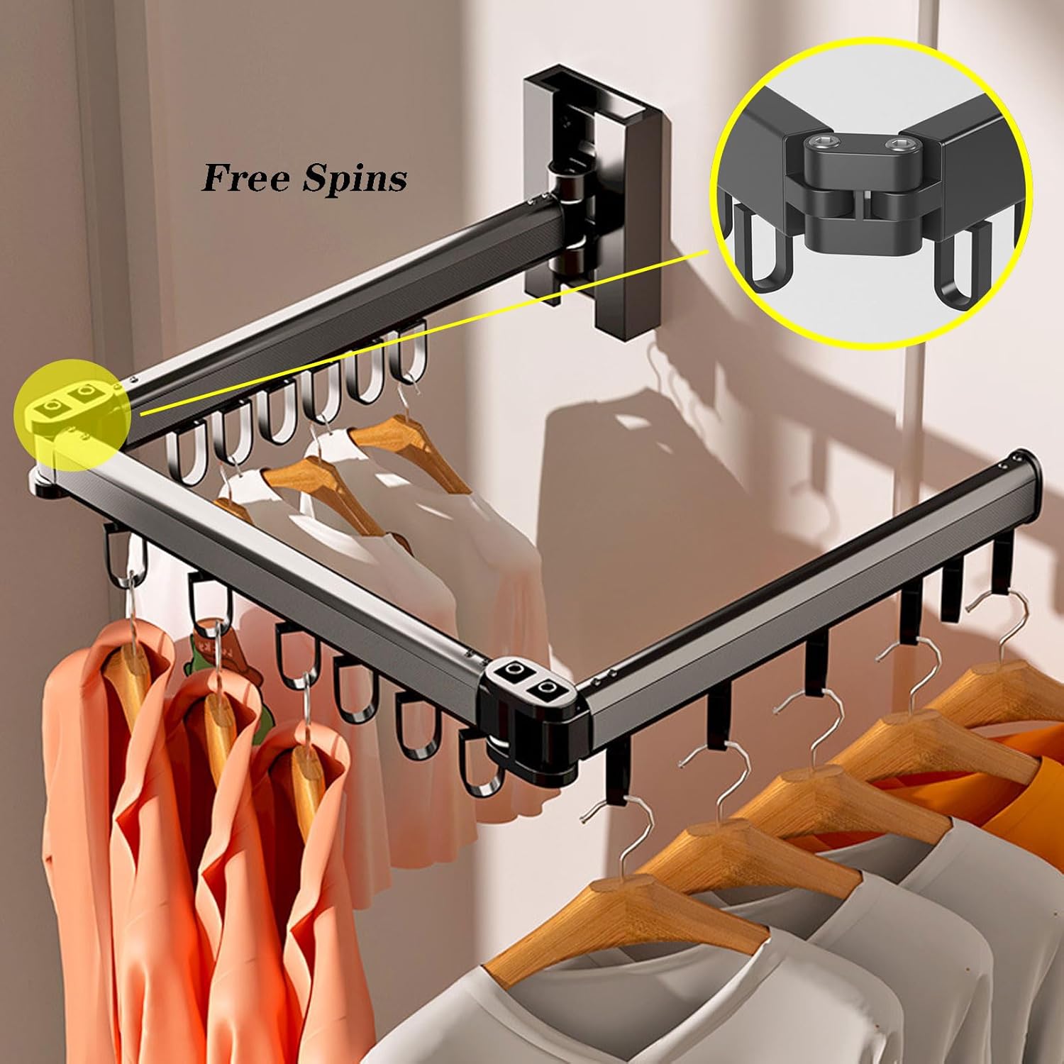 Wall Mounted Clothes Drying Rack, Laundry Drying Rack Foldable, Laundry Stand Organizer Aluminum Alloy, Clothes Storage Rack for Indoor Outdoor (Black 94cm/37in) (White 58cm/23in)