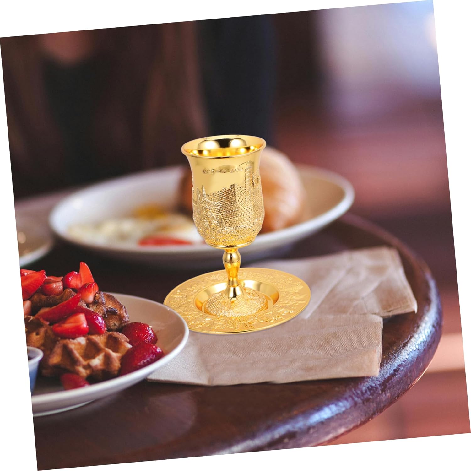 1Set Plated Havdalah Cup with Saucer Elegant Judaica Shabbos present for Passover Reusable Design for Holiday Celebrations Convenient Use