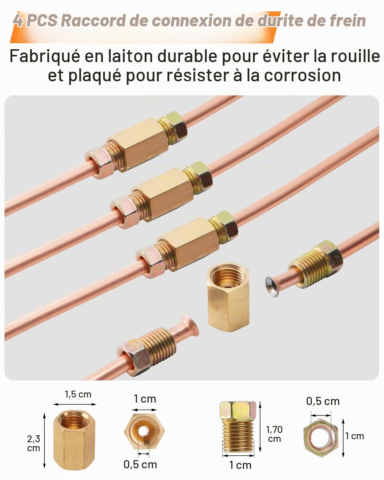 Kit d’Outils de torchage Double et Simple, Ligne de Frein de 7,62m Ø 4,75mm en Acier (16 raccords + 4 connecteurs), Kit de Conduite de Frein