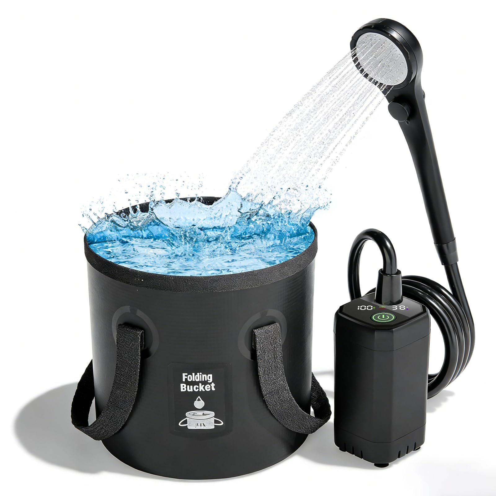 BORDEAG Douche de camping d'extérieur - 20 l - 6000 mAh - Avec pompe - Douche de camping avec batterie - Douche de camping portable pour la randonnée, le camping, les voyages, la plage, le jardin et