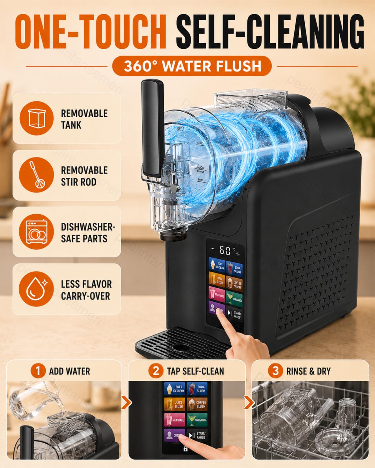 Máquina Para Helado Suave Y Granizados De 2 L, 7 Modos Preestablecidos, 185 W, Control Táctil, Autolimpieza De 360° Con Un Solo Botón, Para Fiestas En Casa, Cafeterías, Food Trucks White