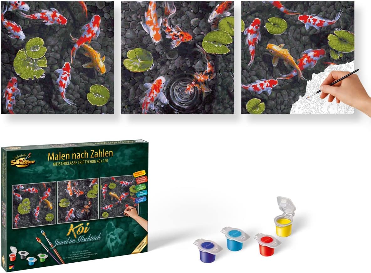 Malen nach Zahlen - Koi Juwel im Fischteich (Triptychon)