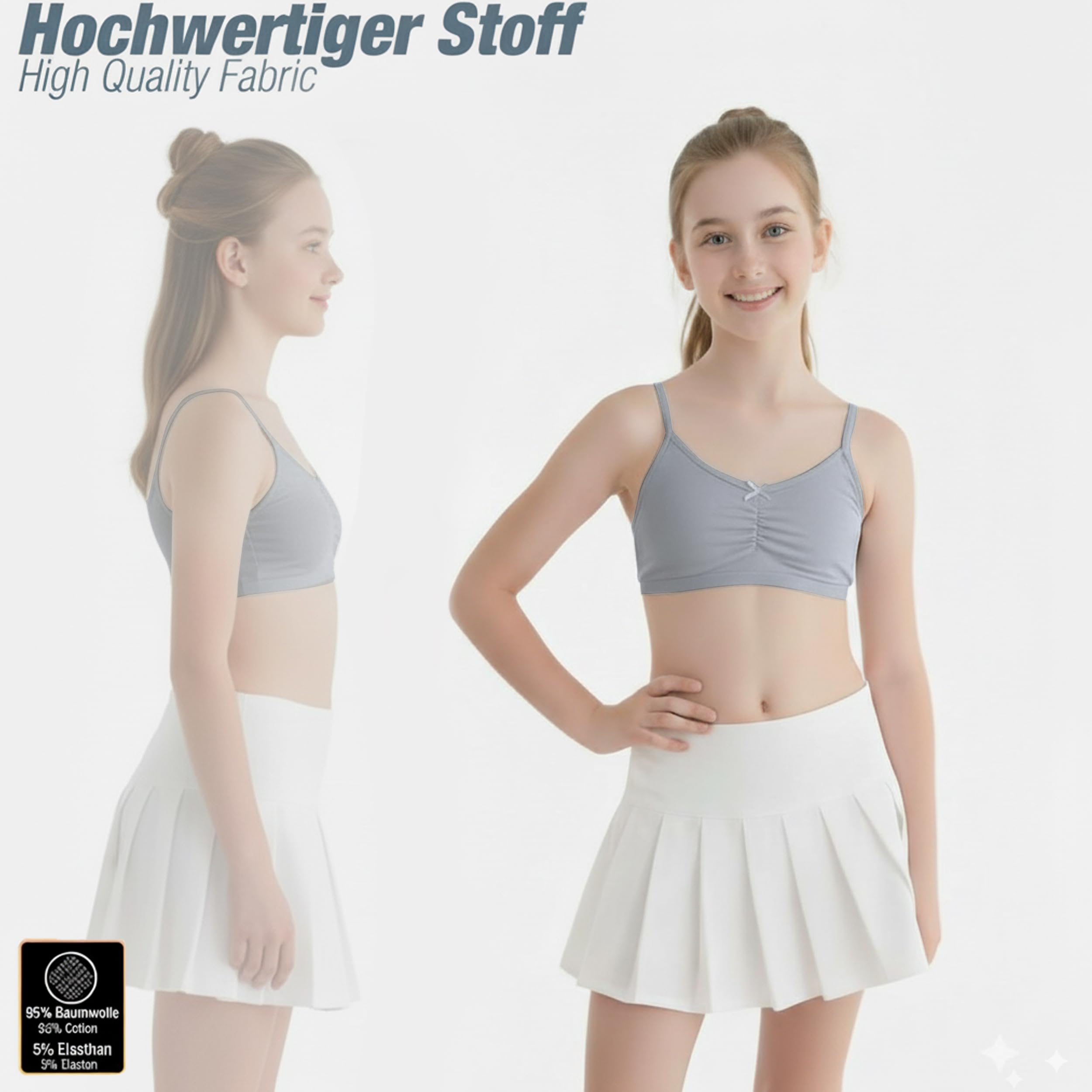 LOREZA ® Confezione da 5 Reggiseni Ragazza in Cotone Senza Ferretto, 10–17 Anni