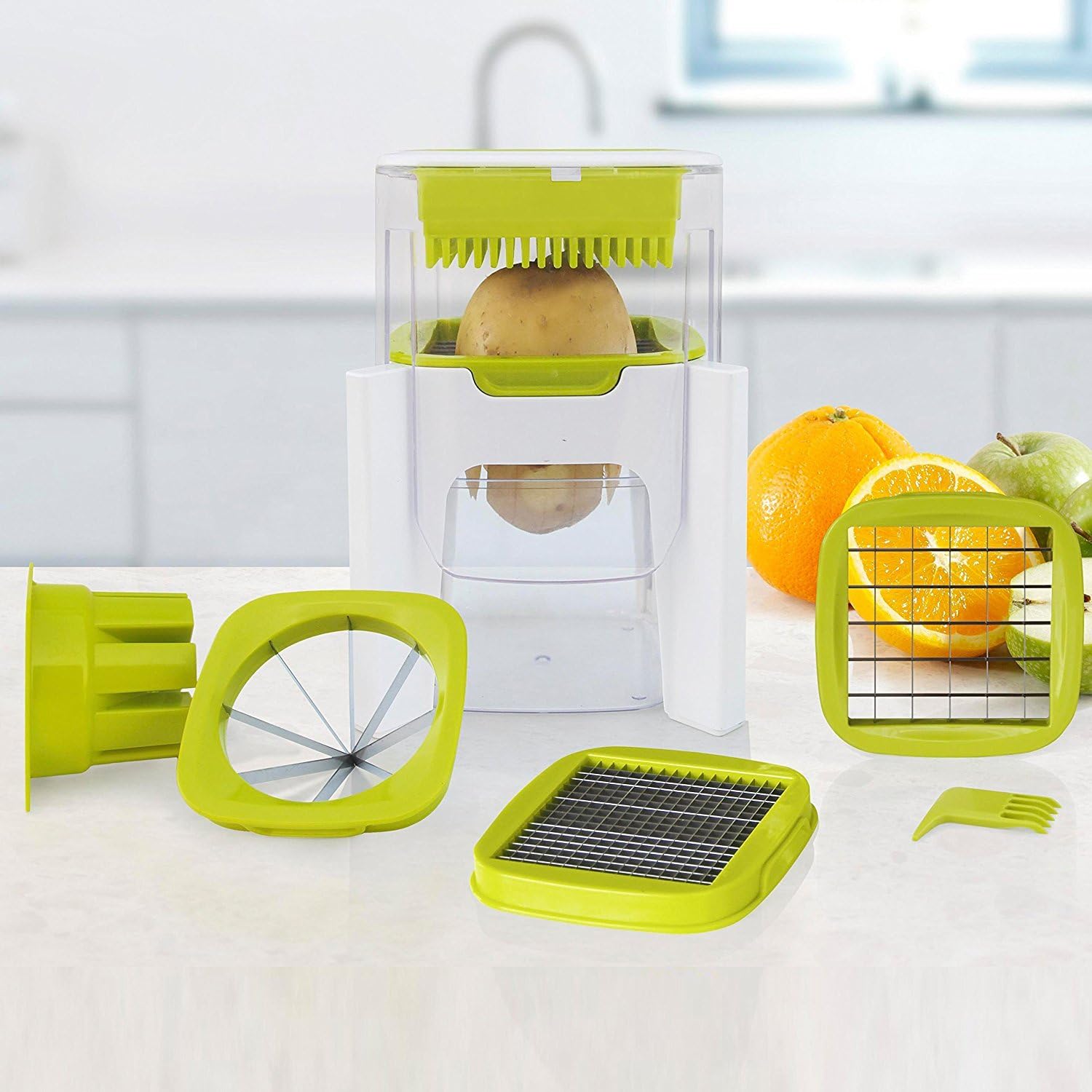 4 in 1 Wonder Chop - Chop, Dice, Fine Chopper and Fruit Wedger - 4 Interchangeable Blades - Compact Design - Perpetual Peeler and eBook included