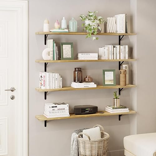 Miniatura 4 de Wallniture Forme Estantes flotantes de 60 x 10 pulgadas para decoración de pared, estantería rústica de pared, estantes para sala de estar, oficina,