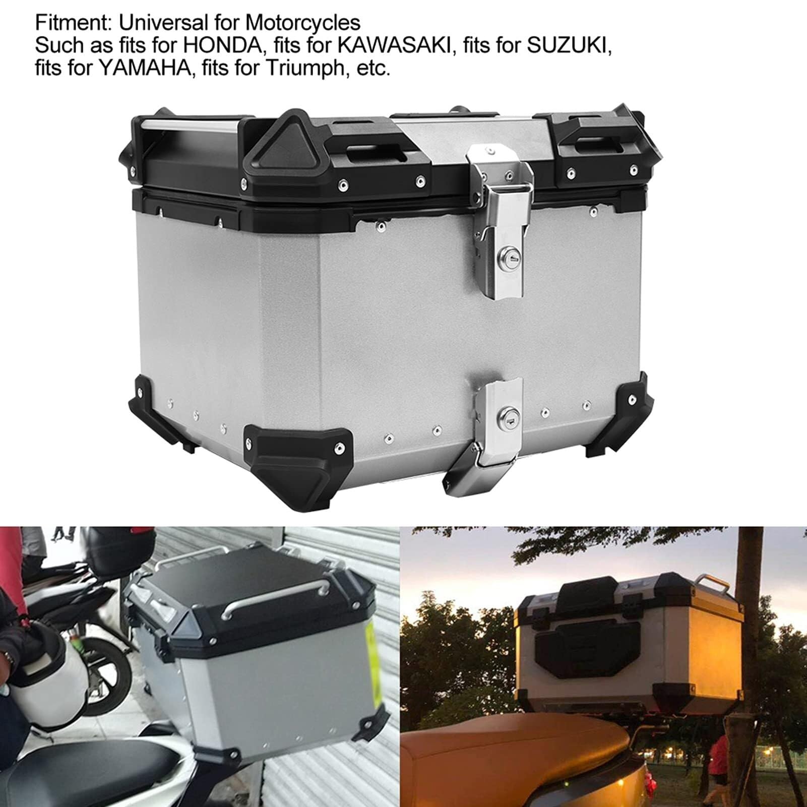 DJCDDM 45L Motorcycle Tail Box Aluminum Top Case Tail Box Luggage Mounting Bracket Screw Pack(Silver)