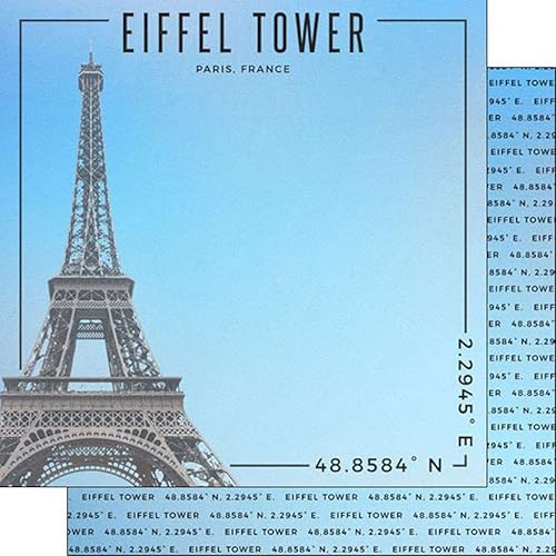 Scrapbook Customs 39990 Torre Eiffel Paris France Coordinates 12 x 12 Papel de recortes de doble cara - 1 hoja