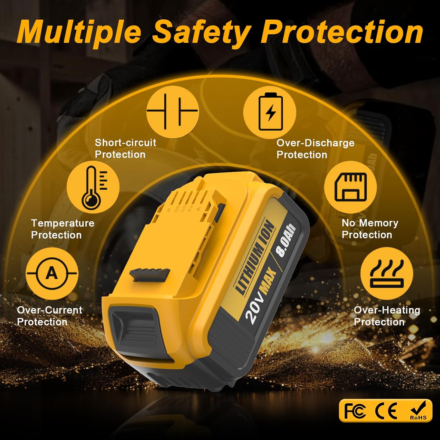 2 Packs 8.0Ah Replacement for Dewalt 20V Max Battery Compatible with 20 Volt Batteries Lithium Ion DCB205 DCB203 DCB206 DCB204 DCB201 DCB200 Cordless Power Tools