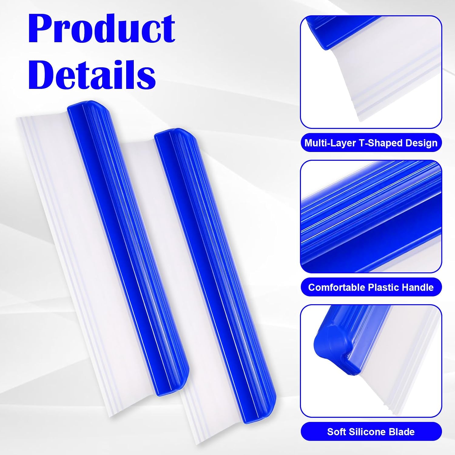 6 Pack 12 Inch Car Drying Squeegee, 3-Layer Silicone T-Bar Water Blade – Professional Automotive Wiper for Car, Windshield, Window, Mirror & Bathroom, Soft Flexible Scraper Tool (Blue)