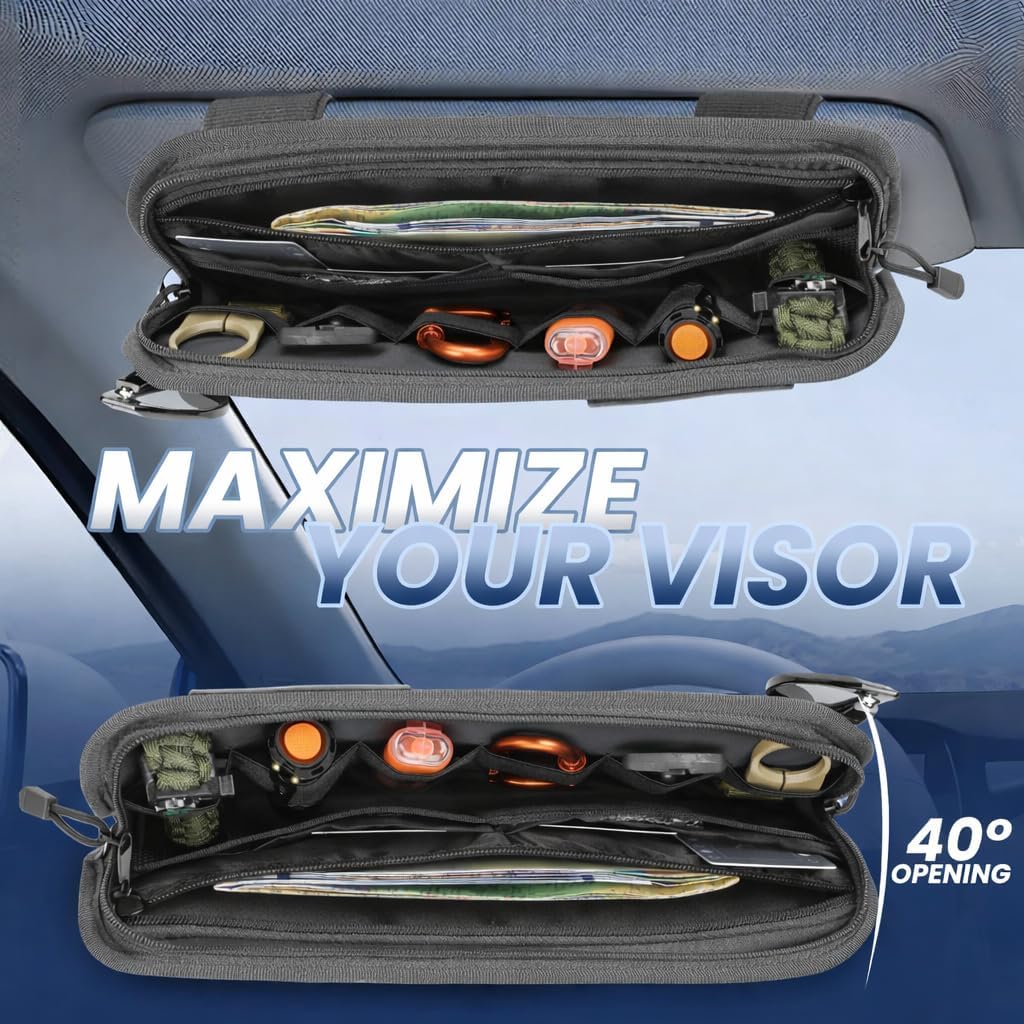LEPHYON Molle Visor Organizer for Car, 1000D Polyester Heavy Duty Car Visor Organizer with Sunglasses Holder, Pockets, Adjustable Straps, Perfect Truck Accessories, Pickup Patrol Gear Storage (Grey) image 5
