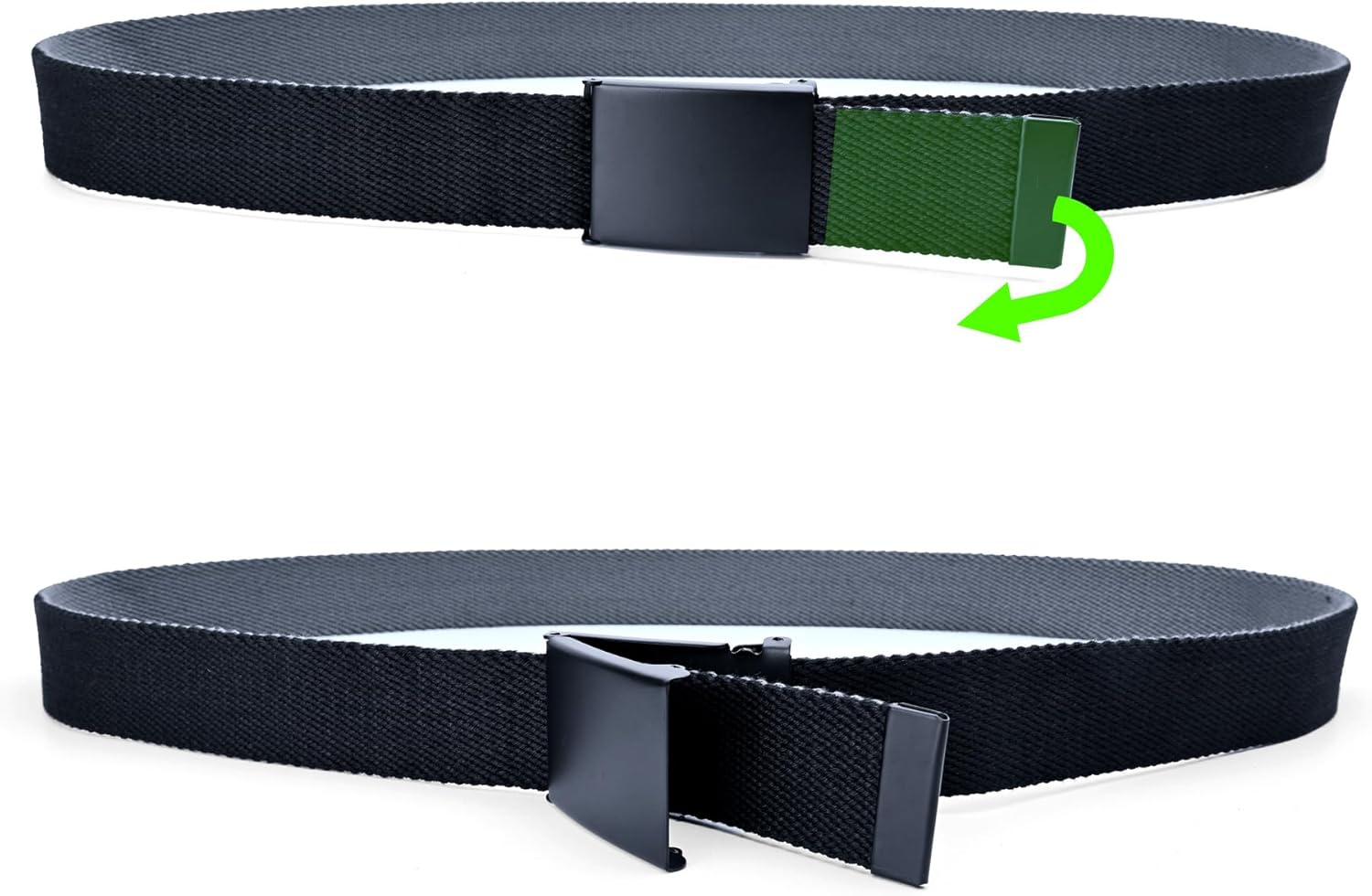 Men's Canvas Web Belt with Black Buckle, Black and Gray Reversible Striped Adjustable Work Belts - Image 5