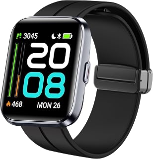Lamshaw ID208 Plus Smart Watch Band, Soft Silicone Magnetic Buckle Sport Wristband Replacement Straps Compatible for Quican, aeac, WMK, Fitpolo ID208 Plus 1.8' Smart Watch (Black)
