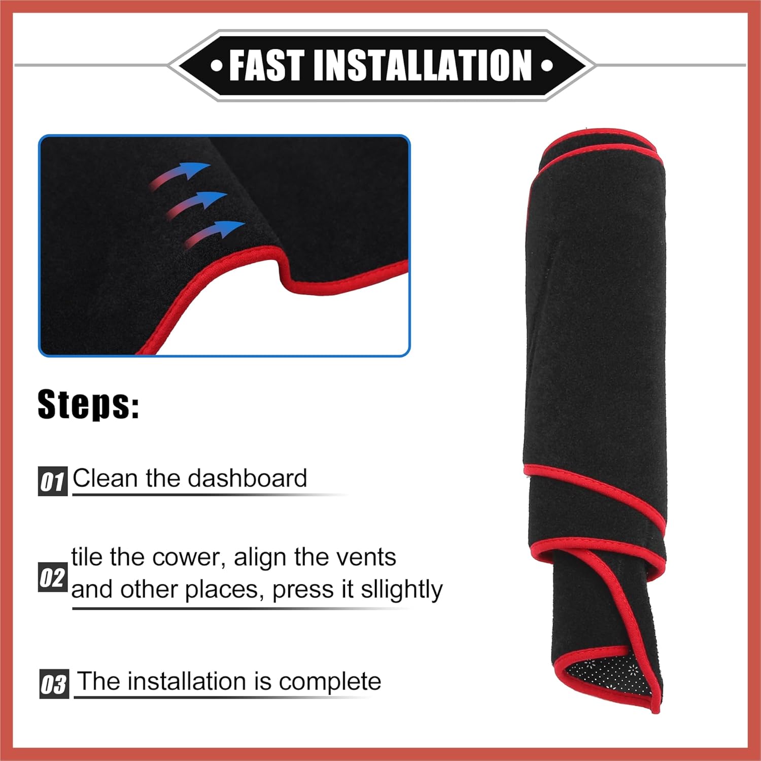 ACROPIX Dashboard Cover Compatible for Hyundai Santa Fe 2007-2012, Non-Slip Polyester Black Red Dash Cover Mat Dash Board Protector Cover Car Parts