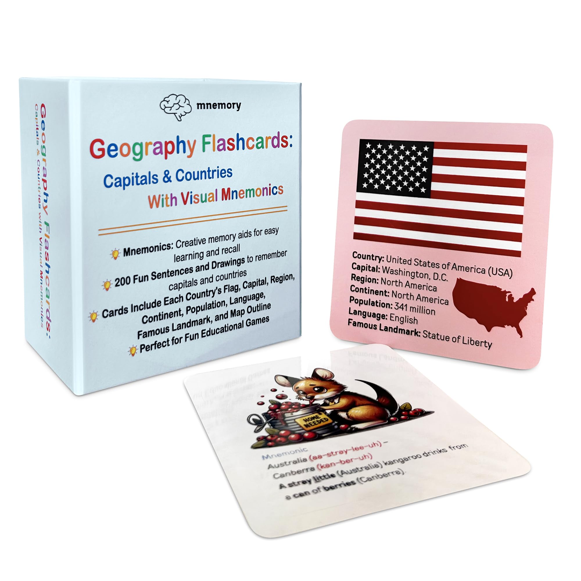 200 Geography Flash Cards for Kids & Adults | Learn Countries & Capitals with Fun Memory Tricks, Games & Illustrations | Includes Country Flags & Fun Facts