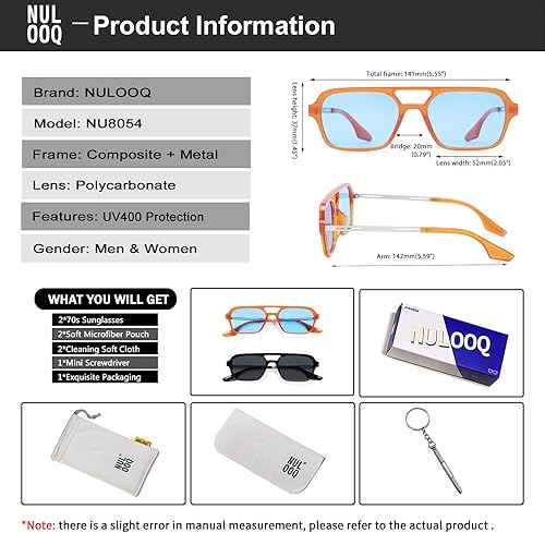 Miniatura 6 de NULOOQ Gafas de sol planas retro de los años 70 para mujeres y hombres marco pequeño persianas cuadradas vintage protección UV400