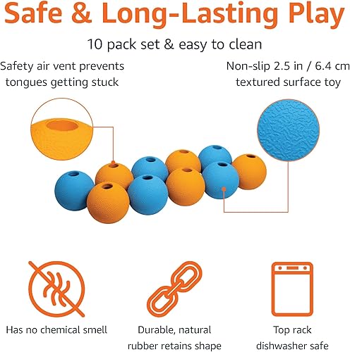 Miniatura 2 de Tienda Basics Rubber Fetch - Pelotas de juguete para perros, 2.5 pulgadas, paquete de 10, azul, naranja