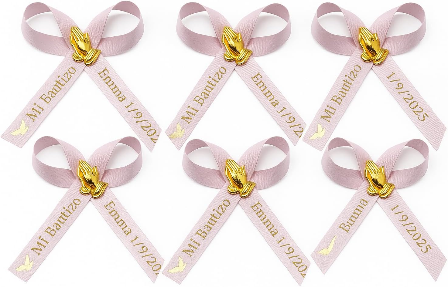 Amy's Bubbling Boutique 25 Personalized Baptism Christening Ribbons Party Favors or Baby Shower Sprinkle Bautizo Birthday Assembled Bows Custom Ribbon anos quinceaneras listones