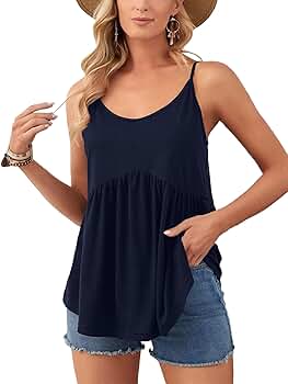 Vrtige Women's Crewneck Spaghetti Strap Pleated Ruffle Hem