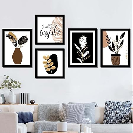 Vasl Studio Modern Art Wall Paintings / Posters For Home Decoration , Wall Painting For Living Room, Bedroom With Frames Framed Wall Artwork (11 inch x 14 inch, Framed ) Set Of 5