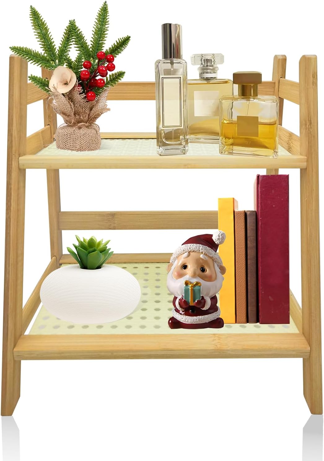 Risers Display Stands ,Tiered Tray Stand Wooden Perfume Organizer Cologne Display Shelf 2 Tier Small Fragrance Stand Skincare, Spice Shelf Matcha Station